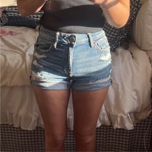 American Eagle High- Rise Shortie Jean Shorts w/ Rips Size 0